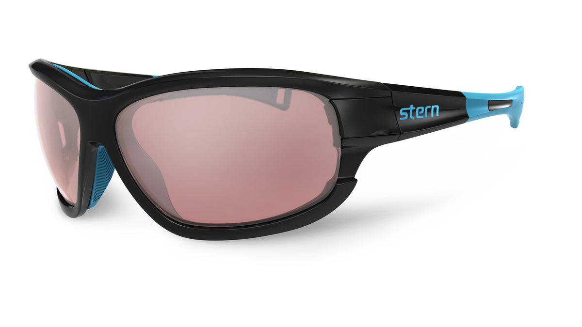 Full wrap sunglasses with rose polarized interchangeable lenses that block out harmful UV420 rays. The full wrap and head retention system make this a great product for water sports.