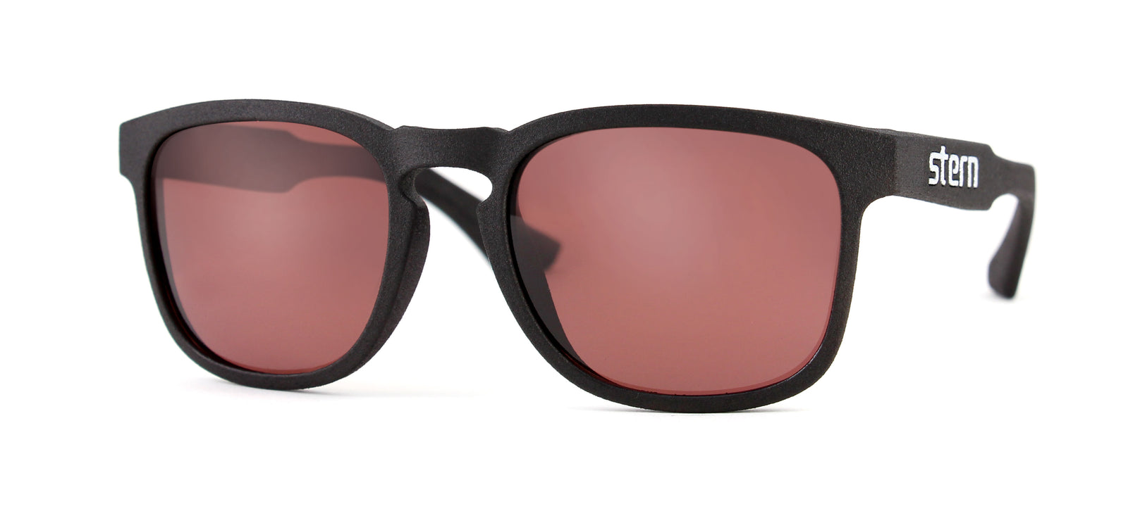 Polarized sunglasses with rose tinted lenses that block out harmful UV420 rays. Sunglasses are made in the USA with laser fusion 3D printing.