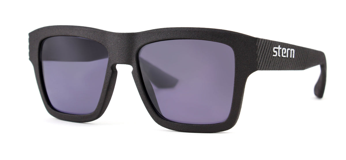 Polarized sunglasses with grey tinted lenses that block out harmful UV420 rays. Sunglasses are made in the USA with laser fusion 3D printing.
