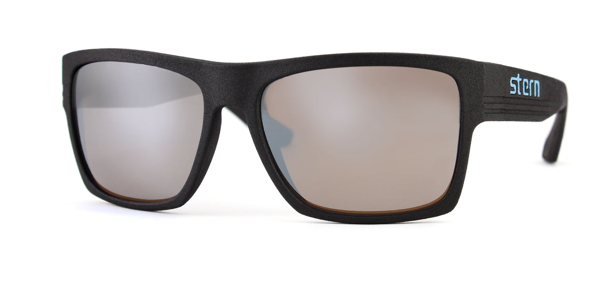 Polarized sunglasses with brown tinted lenses with silver flash mirror that block out harmful UV420 rays. Sunglasses are made in the USA with laser fusion 3D printing.