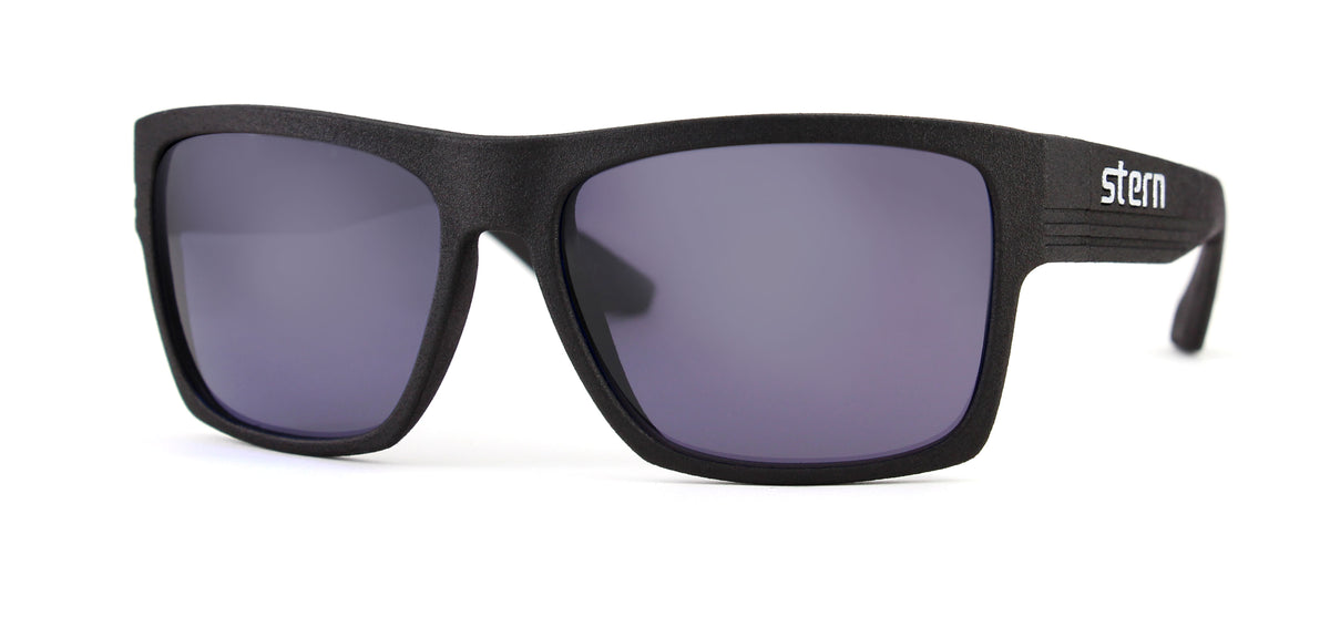Polarized sunglasses with grey tinted lenses that block out harmful UV420 rays. Sunglasses are made in the USA with laser fusion 3D printing.