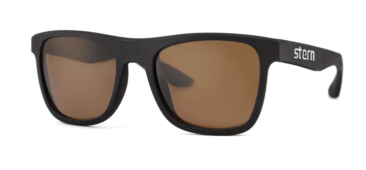 Polarized sunglasses with brown tinted lenses that block out harmful UV420 rays. Sunglasses are made in the USA with laser fusion 3D printing.